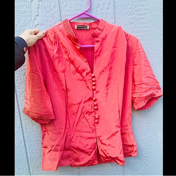 Vintage 80s/90s Kerrybrooke Salmon Pink Button Blouse Top - Picture 1 of 5